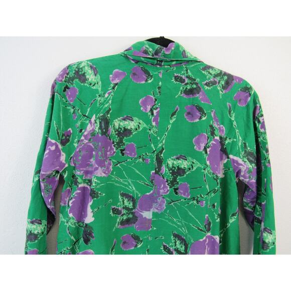 Patricia Field Green Purple Floral  Swing Jacket Robe Topper SATC Silk Cotton - Picture 9 of 10